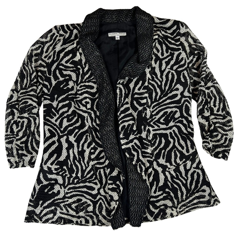 Alberto Makali Y2K Black White Abstract Open Front Blazer Jacket Womens Small